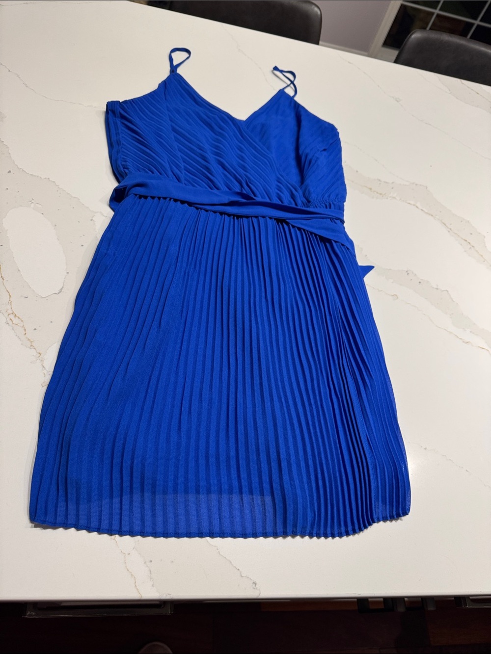 Naked Zebra Royal Blue Pleated Spaghetti-Strap Mini Dress